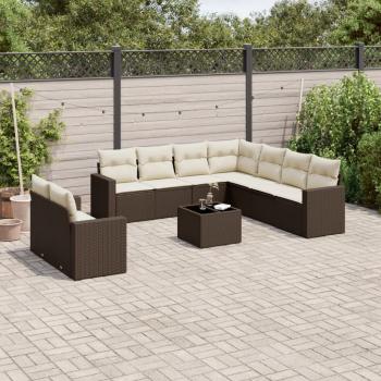 ARDEBO.de - 10-tlg. Garten-Sofagarnitur mit Kissen Braun Poly Rattan