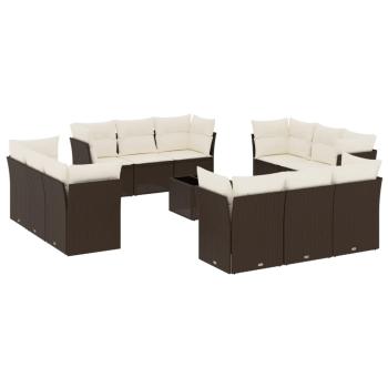 13-tlg. Garten-Sofagarnitur mit Kissen Braun Poly Rattan