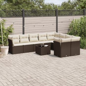 ARDEBO.de - 10-tlg. Garten-Sofagarnitur mit Kissen Braun Poly Rattan