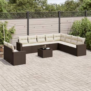 ARDEBO.de - 11-tlg. Garten-Sofagarnitur mit Kissen Braun Poly Rattan