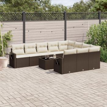 ARDEBO.de - 11-tlg. Garten-Sofagarnitur mit Kissen Braun Poly Rattan
