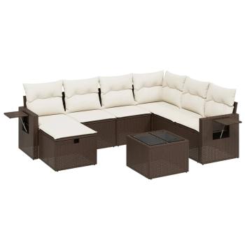 8-tlg. Garten-Sofagarnitur mit Kissen Braun Poly Rattan