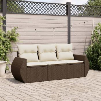 ARDEBO.de - 3-tlg. Garten-Sofagarnitur mit Kissen Braun Poly Rattan