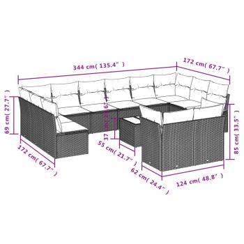 13-tlg. Garten-Sofagarnitur mit Kissen Braun Poly Rattan