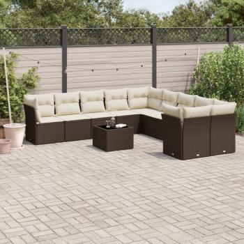 ARDEBO.de - 11-tlg. Garten-Sofagarnitur mit Kissen Braun Poly Rattan