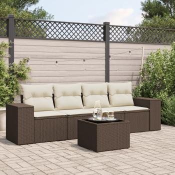 ARDEBO.de - 5-tlg. Garten-Sofagarnitur mit Kissen Braun Poly Rattan