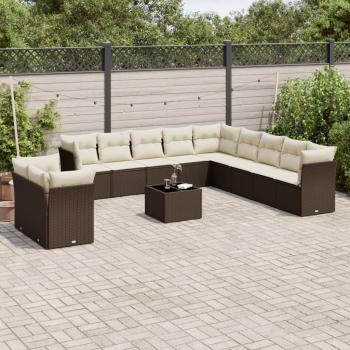 ARDEBO.de - 12-tlg. Garten-Sofagarnitur mit Kissen Braun Poly Rattan