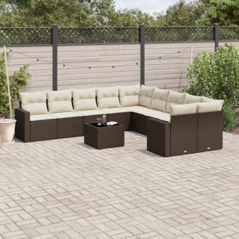 ARDEBO.de - 11-tlg. Garten-Sofagarnitur mit Kissen Braun Poly Rattan