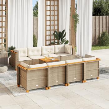 ARDEBO.de - 9-tlg. Garten-Sofagarnitur mit Kissen Beige Poly Rattan