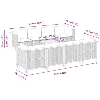 9-tlg. Garten-Sofagarnitur mit Kissen Beige Poly Rattan