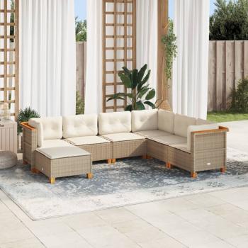 ARDEBO.de - 7-tlg. Garten-Sofagarnitur mit Kissen Beige Poly Rattan