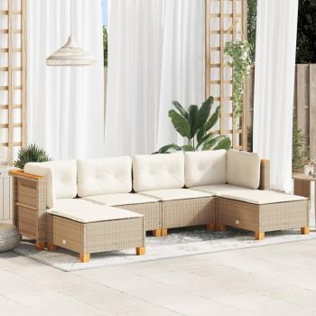 ARDEBO.de - 6-tlg. Garten-Sofagarnitur mit Kissen Beige Poly Rattan