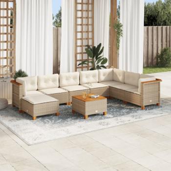 ARDEBO.de - 9-tlg. Garten-Sofagarnitur mit Kissen Beige Poly Rattan