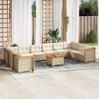 ARDEBO.de - 11-tlg. Garten-Sofagarnitur mit Kissen Beige Poly Rattan