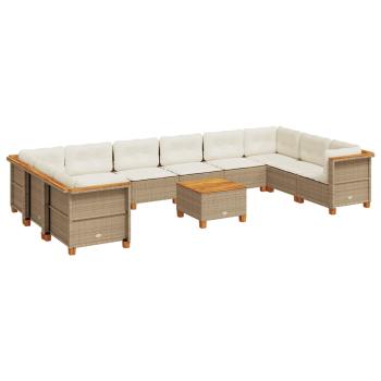 11-tlg. Garten-Sofagarnitur mit Kissen Beige Poly Rattan