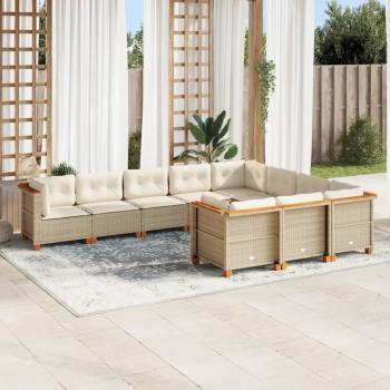 ARDEBO.de - 10-tlg. Garten-Sofagarnitur mit Kissen Beige Poly Rattan
