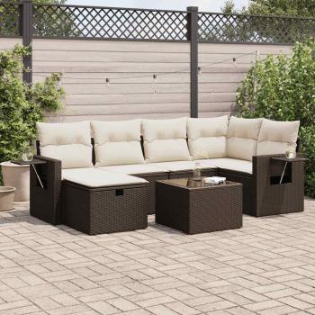 ARDEBO.de - 7-tlg. Garten-Sofagarnitur mit Kissen Braun Poly Rattan