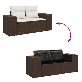 7-tlg. Garten-Sofagarnitur mit Kissen Braun Poly Rattan