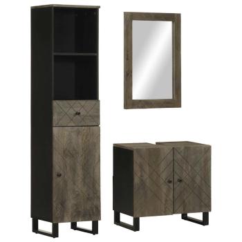 ARDEBO.de - 3-tlg. Badmöbel-Set Schwarz Massivholz Mango