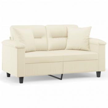 2-Sitzer-Sofa mit Zierkissen Creme 120 cm Kunstleder
