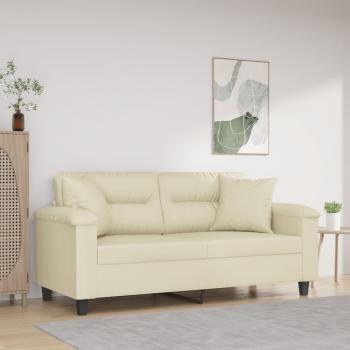 ARDEBO.de - 2-Sitzer-Sofa mit Zierkissen Creme 140 cm Kunstleder