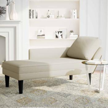 Chaiselongue mit Kissen und Rechter Armlehne Creme Samt