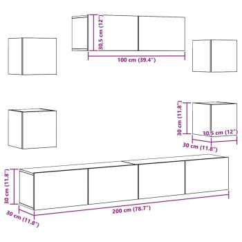 7-tlg. TV-Schrank-Set Wandmontage Artisan-Eiche Holzwerkstoff
