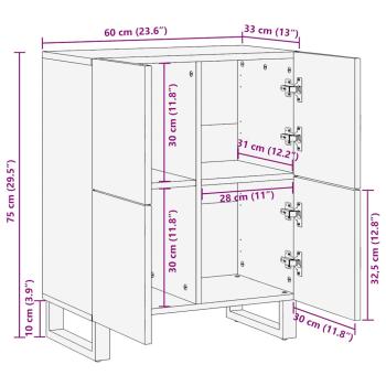 Sideboard Schwarz 60x33x75 cm Massivholz Mango