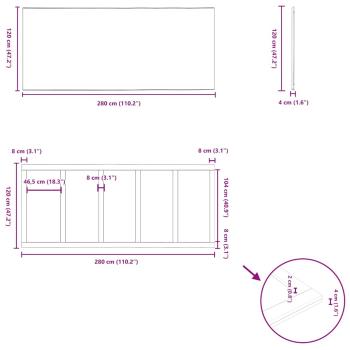 Tischplatte Hellbraun 280x120x4,2cm Massivholz Eiche Rechteckig