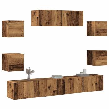 ARDEBO.de - 7-tlg. TV-Schrank-Set Wandmontage Altholz-Optik Holzwerkstoff