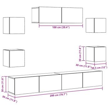 7-tlg. TV-Schrank-Set Wandmontage Altholz-Optik Holzwerkstoff