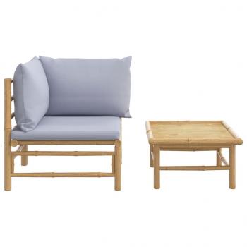 2-tlg. Garten-Lounge-Set Hellgraue Kissen Bambus