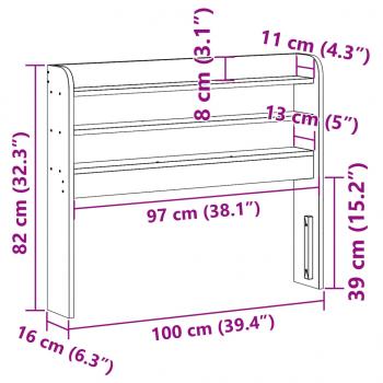 Kopfteil mit Ablagen Weiß 90 cm Massivholz Kiefer