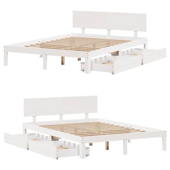Massivholzbett mit Schubladen Weiß 120x200 cm Kiefer