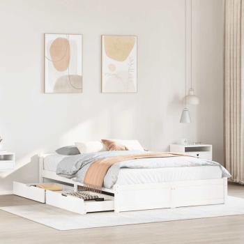 ARDEBO.de - Massivholzbett ohne Matratze Weiß 135x190 cm Kiefernholz