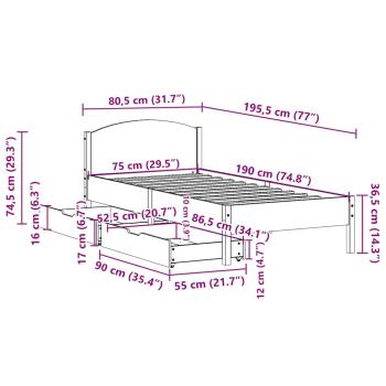 Massivholzbett ohne Matratze Weiß 75x190 cm Kiefernholz
