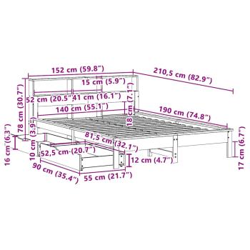 Massivholzbett mit Regal ohne Matratze Weiß 140x190 cm Kiefer