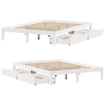 Massivholzbett mit Schubladen Weiß 160x200 cm Kiefer