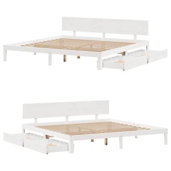 Massivholzbett mit Schubladen Weiß 200x200 cm Kiefer