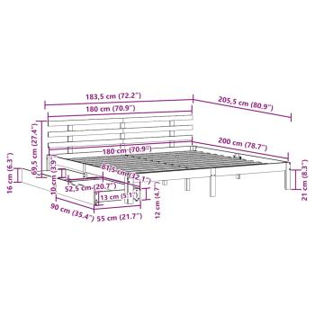 Massivholzbett mit Schubladen Weiß 180x200 cm Kiefer