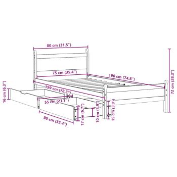 Massivholzbett ohne Matratze Weiß 75x190 cm Kiefernholz