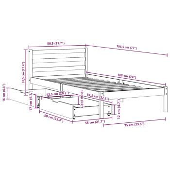 Massivholzbett ohne Matratze Weiß 75x190 cm Kiefernholz