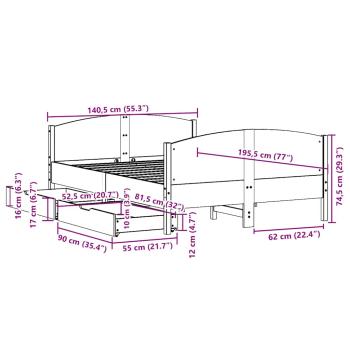 Massivholzbett ohne Matratze Weiß 135x190 cm Kiefernholz