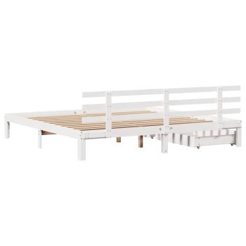 Massivholzbett mit Schubladen Weiß 200x200 cm Kiefer