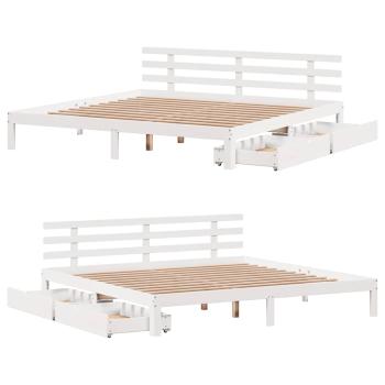 Massivholzbett mit Schubladen Weiß 200x200 cm Kiefer