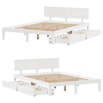 Massivholzbett mit Schubladen Weiß 160x200 cm Kiefer