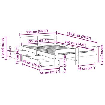 Massivholzbett ohne Matratze Weiß 135x190 cm Kiefernholz