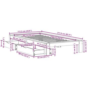 Massivholzbett ohne Matratze Weiß 90x190 cm Kiefernholz