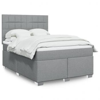 ARDEBO.de - Boxspringbett mit Matratze Hellgrau 140x200 cm Stoff