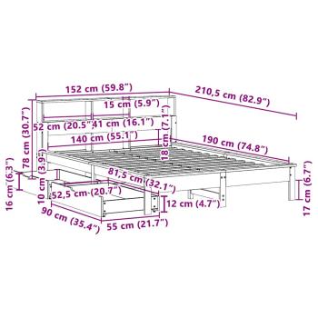 Massivholzbett mit Regal ohne Matratze 140x190 cm Kiefernholz